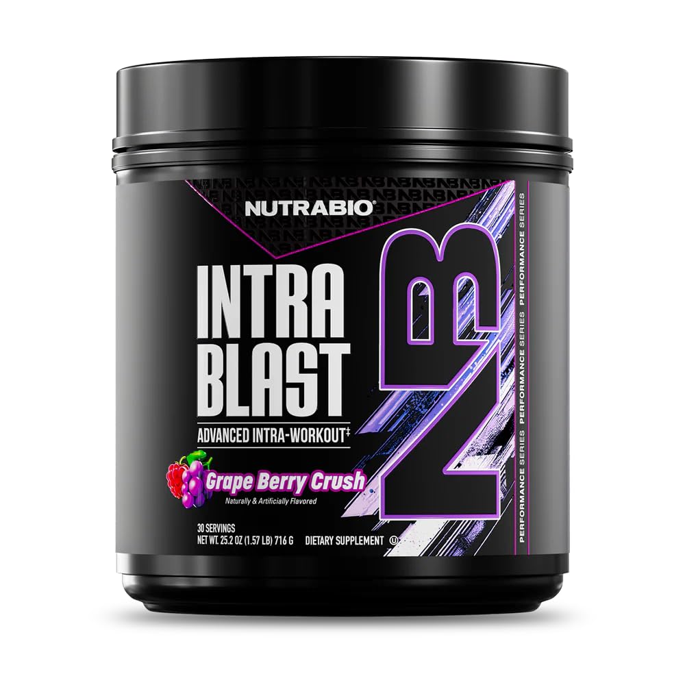 NutraBio Intra Blast Bcaa Powder Amino Acid Supplement, Electrolyte & Hydration Blend, Intra, Pre Workout & Muscle Recovery, 20g Eaa Amino Acids Powder, 5g Glutamine- Grape Berry Crush, 30 Serving