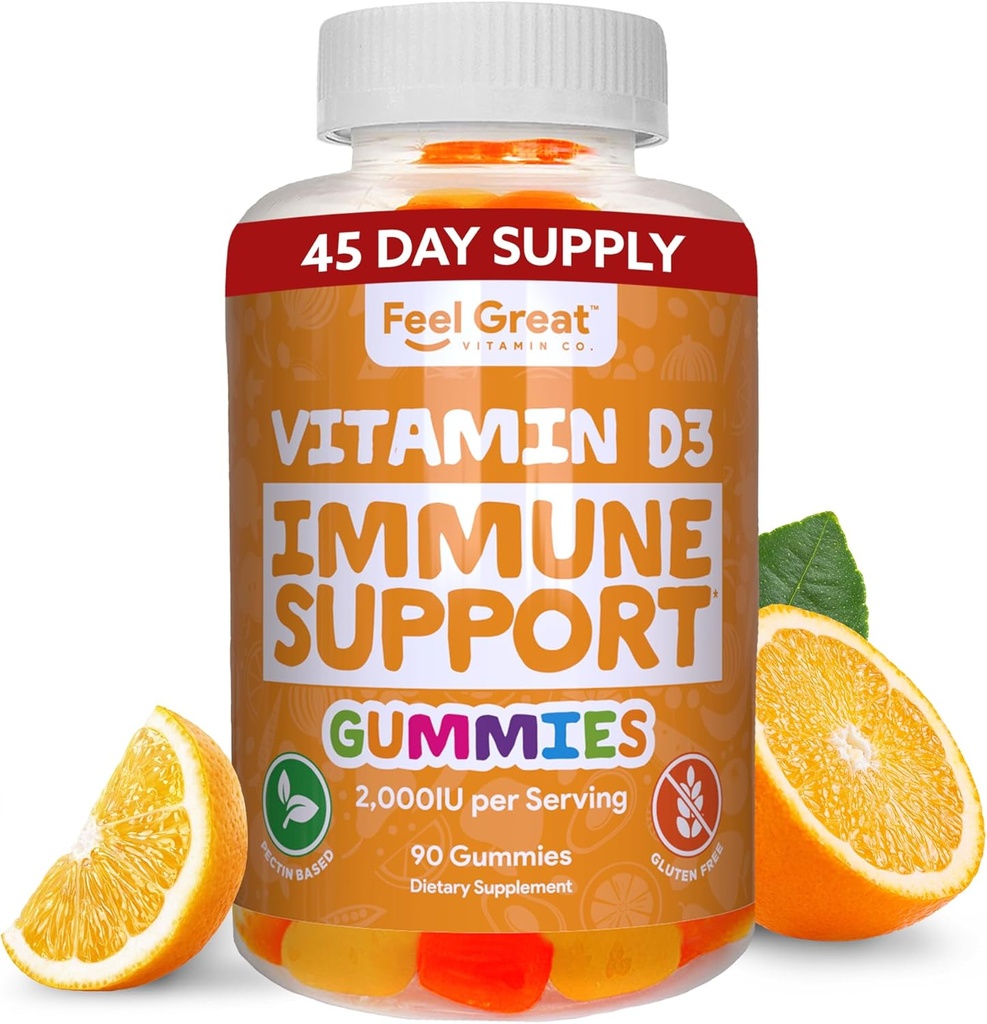 Feel Great Vitamina D Gummies for Adults ← Tropical Flavored Vegetarian Chewable Vitamina D 2000 iu ← Immune Support Suplemento Silencio Gluten Free ← 45 Day Supply