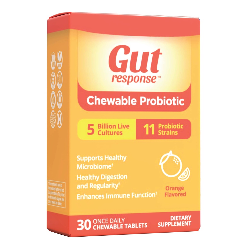 Probiótico Chewable para Hombres &amp; Mujeres, Acelera el envejecimiento digestivo, Boost Immune System, Non-GMO, Gluten Free &amp; Soy Free, 5 millones de CFU, 30 tabletas Chewable, Orange Flavor