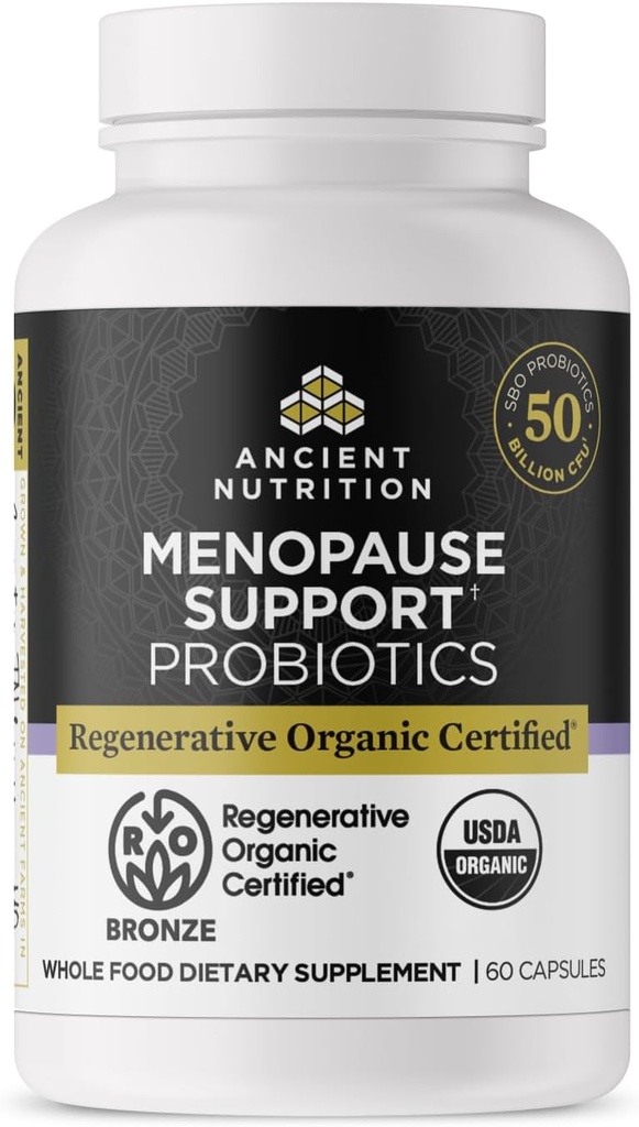 Probióticos certificados orgánicos antiguos para el apoyo a la menopausia, apoyo a la menopausia probióticos, digestión saludable y apoyo a la salud de las mujeres, 50 millones de UF* por ser, 60 cuenta