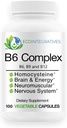 Complejo B6 Vegan Vitamina B6, B9 Folate, B12 Methylcobalamin Asistencia Cardiovascular, Neuromuscular, Nervous System, Homocysteine, Energy, Blood Cell & Bone Health 100 Caps