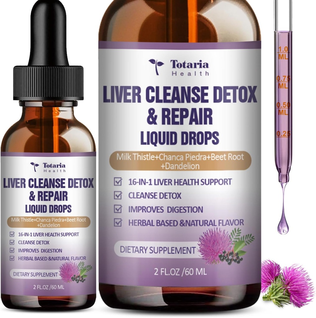 Reparación del hígado líquido,1100 mg de carburante suplemento Dandelion Root y 16+ hierbas para soporte del hígado Active Liver Health Fórmula No Sugar Vegan Non-GMO y All-Natural