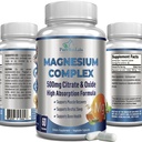 Alta Absorción Magnesium Citrate Complex 500mg Magnesium Citrate & Oxide – Soporta el sueño calmado, Muscle Cramp Relief, Muscle Recovery, Teeth & Bones saludables, Non-GMO – 60 cápsulas vegetales