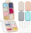 4 Pack, 14 GRIDS Travel Pill Organizer Box with Labels - Travel Medicine Case Kit - Pocket Daily Pharmacy Container - Travel Medication Holder Dispenser for Fish Oil Vitamin Storage
