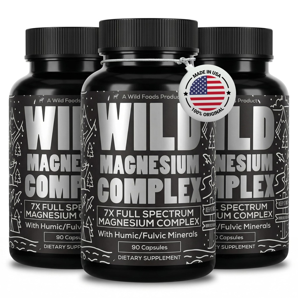 Alimentos silvestres Suplemento Complejo de Magnesio con 7X Formas ← Absorción alta, Espectrum completo, Digestión fácil TEN 500mg Glycinate, Bisglycinate, Malate, Orotate, Citrate, Taurate ANTE 90 Cápsula (Pack of 3)
