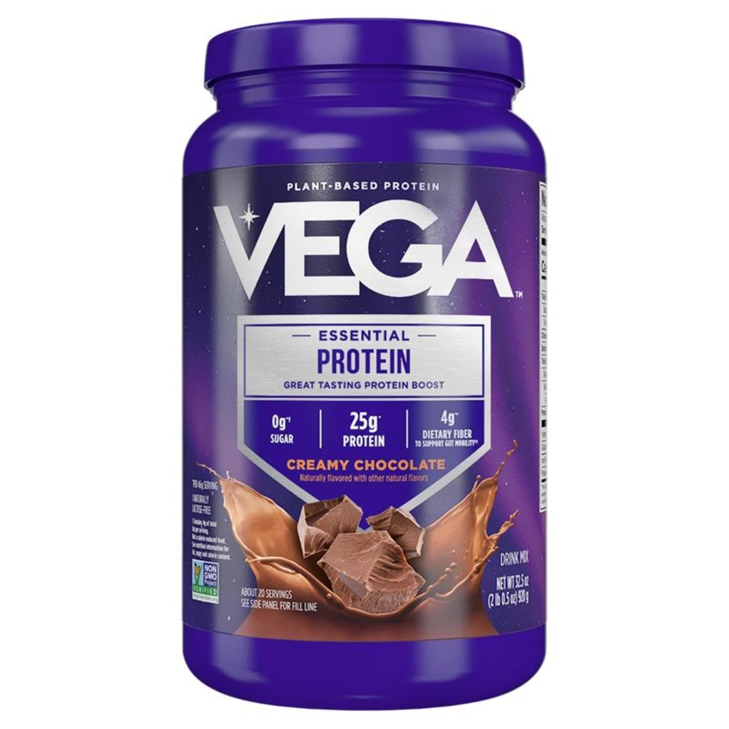 Vega Essential Protein – 25g Vegan Protein Powder, Rich Chocolate for a High Protein, Zero Sugar Shake – Large Tub, 32.5oz (20 Servings)