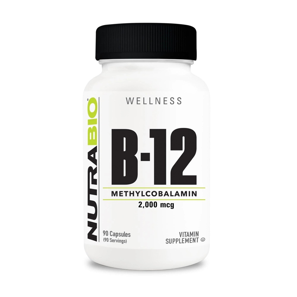 NutraBio Metil B-12 Suplemento de vitaminas, 2000mcg – promueve la salud celular y el bienestar, 90 cápsulas vegetales