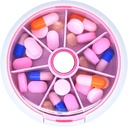 Pill Organizer Travel Pill Case for Purse Portable Pill Box Round Weekiy Pill Container for Vitamin Fish Oil Pills Suplementos (Pink)