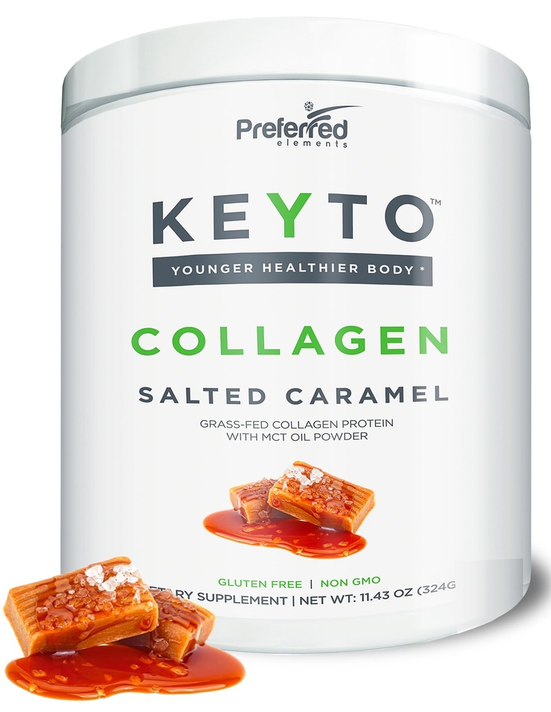 Keto Collagen Protein Powder con aceite MCT – Keto y Paleo Friendly Pure Grass Fed Pasture Raised Hydrolyzed Collagen Peptides KEYTO Salted Caramel Flavor