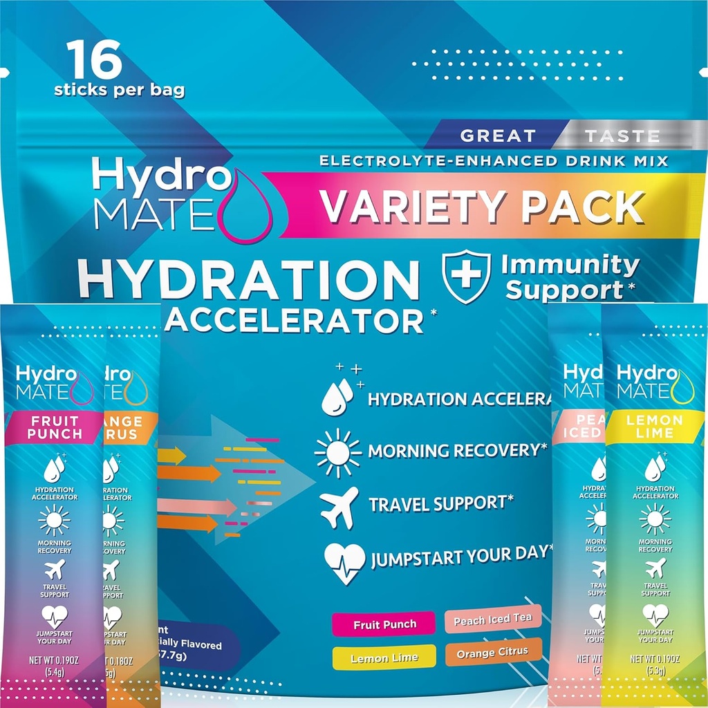HydroMATE Empaquetadura de hidratación de paquete de varianza de electrolitos bajo azúcar 16 con