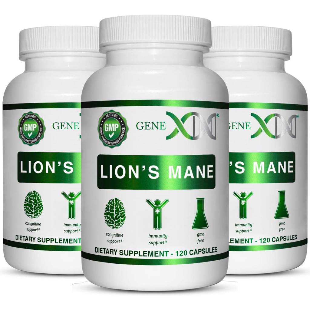 Genex Formulas Lions Mane Suplemento con 100% Lions Mane Extract (3 Pack) - Nootropics Brain Support Suplemento para Brain Boost, Focus, Mental Clarity, Natural Energy, 1000mg/serving - (360 Capsules)