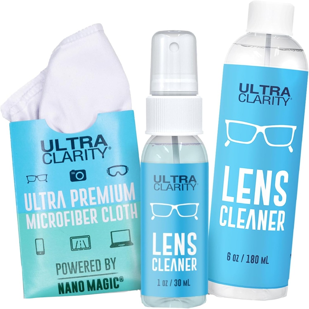 Powered by Nano Magic Eyeglass Lens Cleaning Spray 7oz Value Pack | 1oz Spray, 6oz Refill, Microfiber Cloth | for Glasses, Phone, Electronic Screens, Optic Surfaces, Coated Surfaces