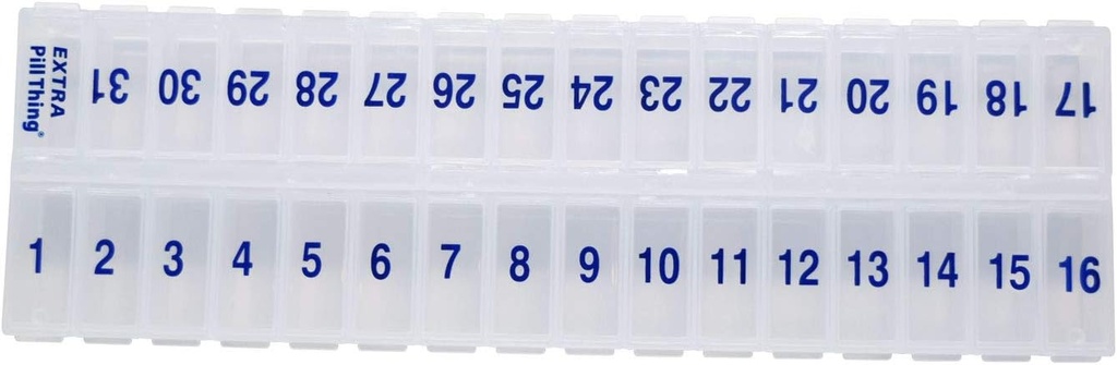 Organizador de Píldora Mensual de una vez por día – Grandes Compartimientos con Lid Desmontable para Fácil Carga – Sujeta 31 Días de Medicamentos Más Compartimiento Extra – BPA Gratis
