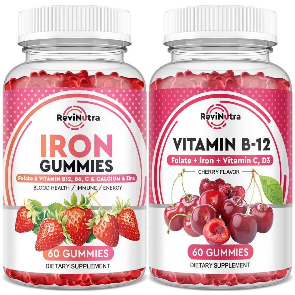 Iron Gummies Supplement for Adults & Kids | Vitamin B12 Gummies | Bundle