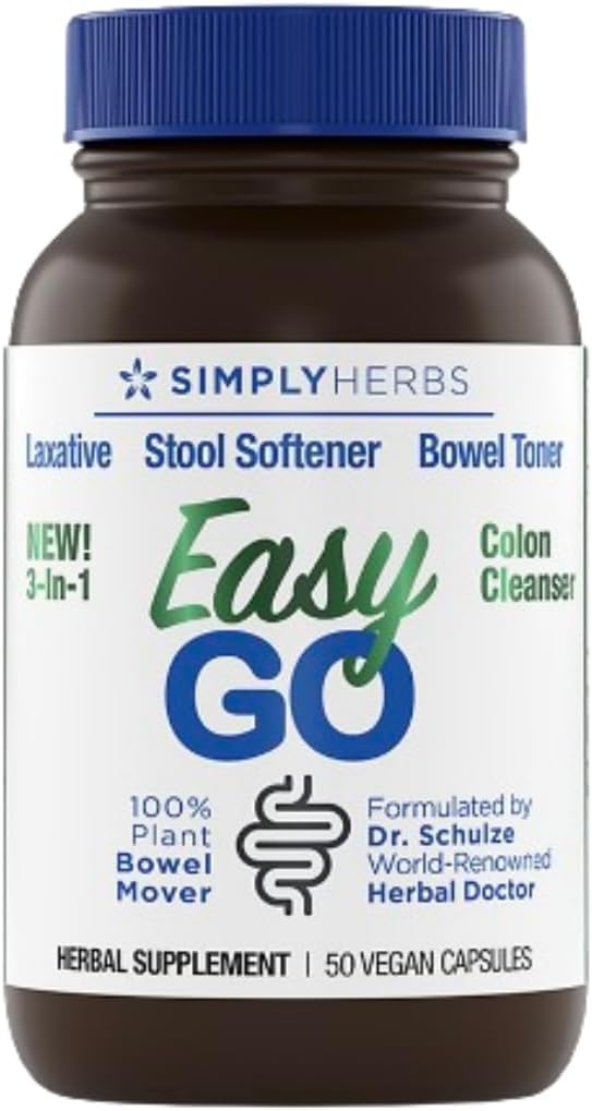 Dr. Schulze's Easy GO Bowel Mover - Formulado Gentle Laxative, Colon Toner & Stool Softener ← 100% Plant Natural Bowel Cleanse - Promueve Movimientos de Tazón Regulares - 50 Conde Vegan