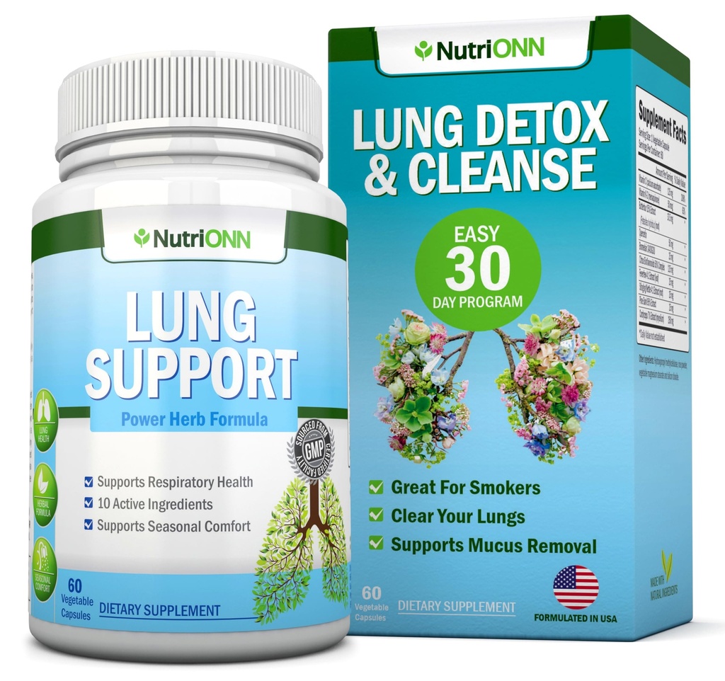 Lung Detox y Cleanse - Ideal para fumadores - Extra Strength - 100% Herbal Lung Health Supplements - Mucus Removal Support - Promueve la salud respiratoria - Natural Way to Keep Your Lungs Clear