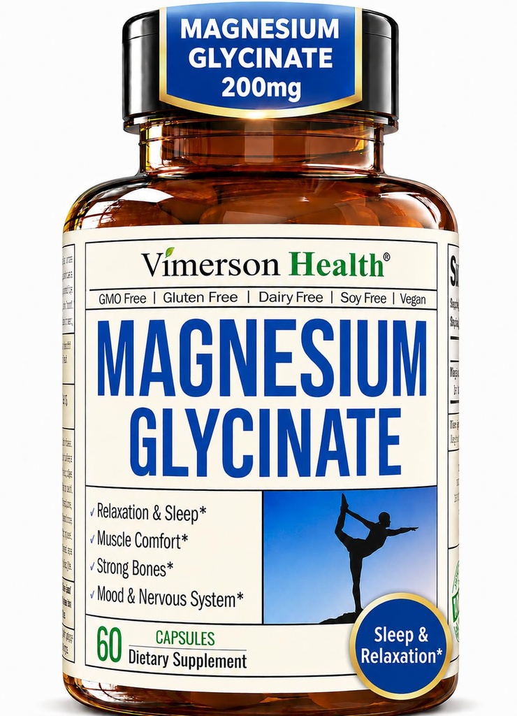 Magnesio puro Glycinate 200mg (Glicinato de Magnesio) – Suplemento de Magnesio Chelatado para el sueño, la relajación, el musculo " Bienestar de las mujeres - Mejor Absorbed Than Citrate o Oxide – 60 cápsulas Vegan