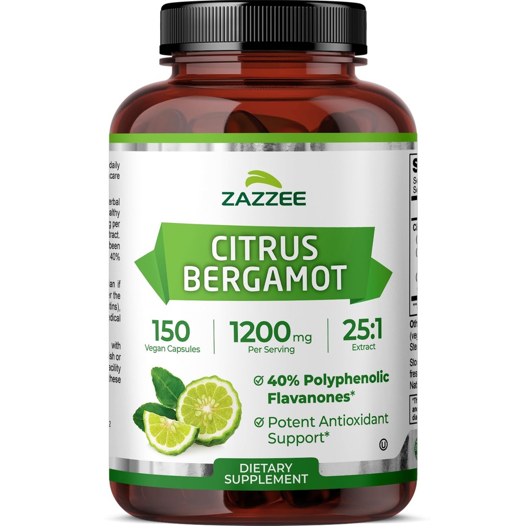 Zazzee Citrus Bergamot 25:1 Extracto 1200 mg, 40% Flavanones polifenólicos, 150 cápsulas vegas, Kosher, concentración y estandarizado 25X potencia, no GMO y todo natural, hecho en los EE.UU.