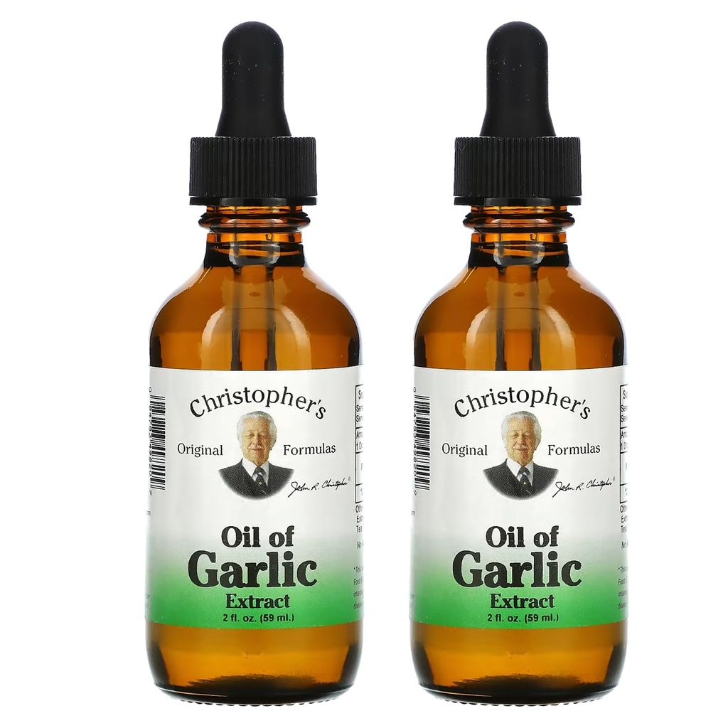 Christopher's Original Formulas Oil of Garlic Extract 2 Ounces - Pack of 2 - Premium Herbal Supplement - Cold-Presed & Pure Liquid Aceite de Ajo Silencioso Uso
