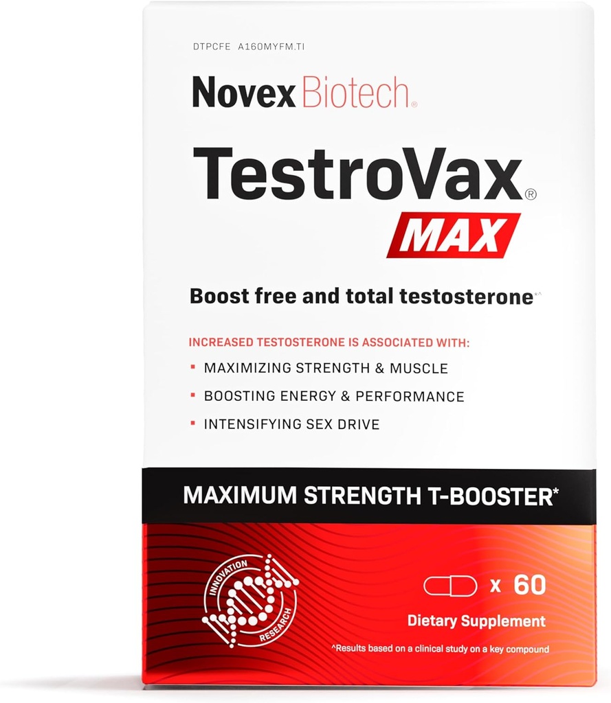 Novex Biotech TestroVax MAX – Daily Testosterone Multivitamin - Suplementos dietéticos para la testosterona y el aumento de la fuerza, 60 Ct