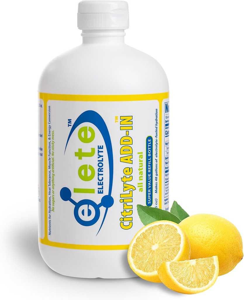 elete CitriLyte Electrolyte Add-in Hydration Drops TEN Sodium Magnesium Potassium Trace Minerals TEN Slight Lemon Flavor ANTE Muscle Cramp Relief ANTE Transform Any Drink into a Sports Drink, 18.6oz Tamaño del relleno