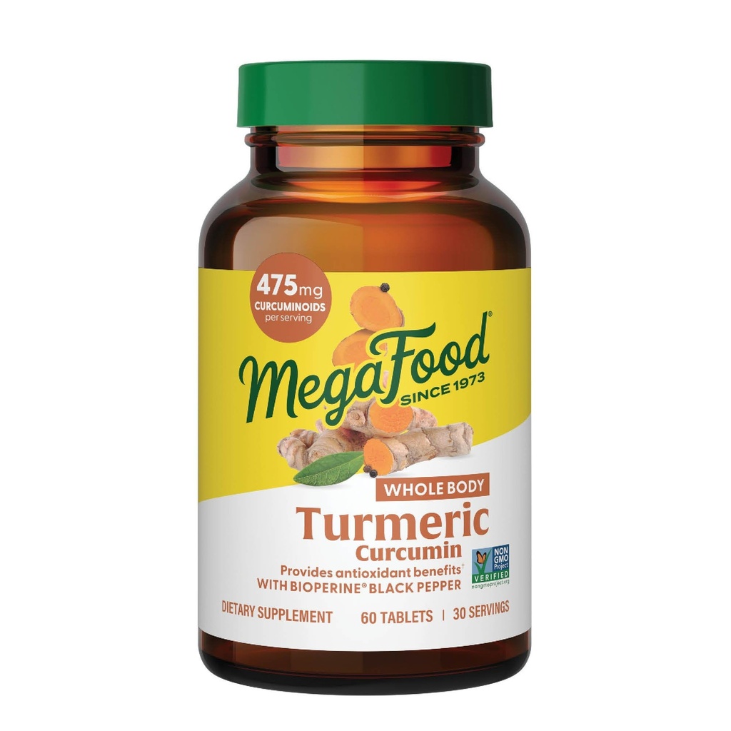 Suplemento de la Curcumina del Cuerpo de MegaFood - Suplemento Turmérico con Pepper Negro & Vitamina C - 475 mg Curcuminoides Por Servir - Antioxidante &amp; Apoyo Inmunitario - Vegan - 60 Tablas, 30 Serviciones
