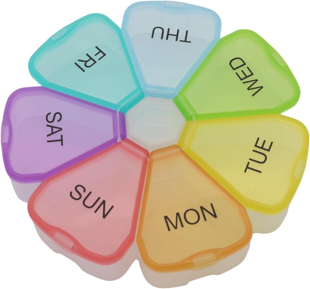 7 días organizador semanal de píldoras redondas, ShysTech gran caja de píldoras caja 1 vez un día para píldoras/medicación/suplementos/Vitamin (Multi-Color)