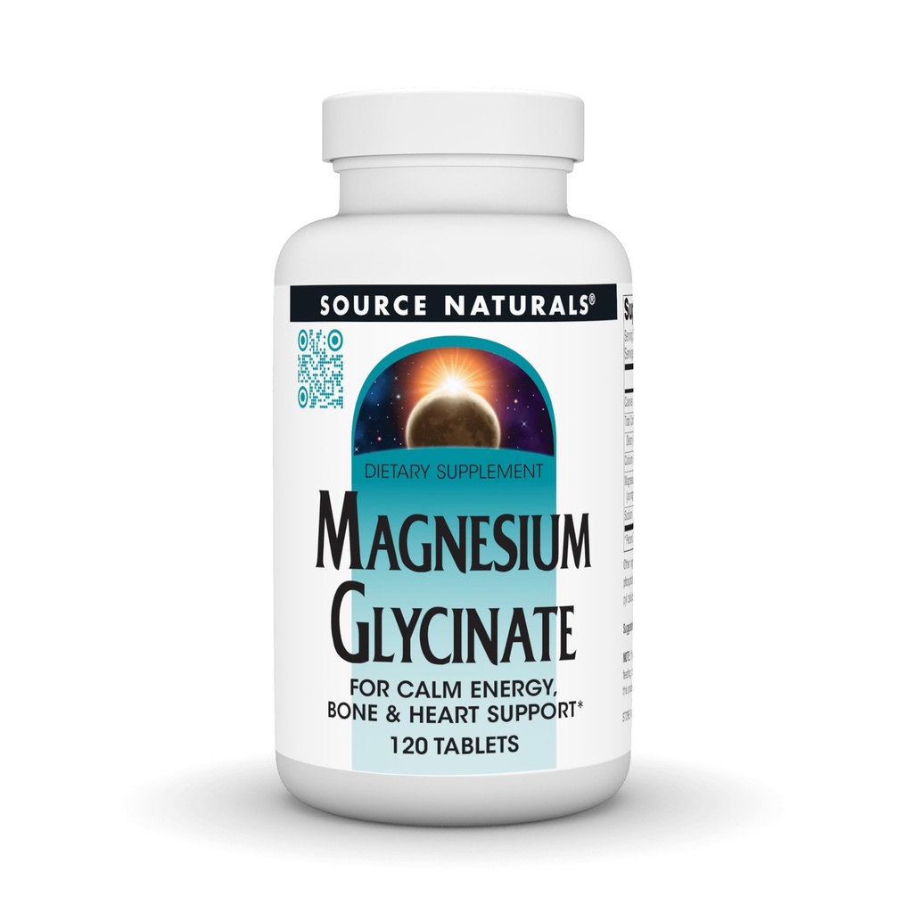 Fuente Naturales Magnesium Glycinate, Chelated for high Absorption  durable for Calm Energy, Bone & Heart Support*, 200 mg por Serving - 120 Tablets