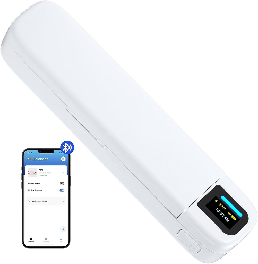 Organizador de muñeca inteligente Daviky con alarma, Bluetooth Daily Once a Day Pill Dispenser 7 Day with APP, Weekly Travel Pill Case, Portable Pill Reminder for Medicines, Supplements and Vitamins (White)