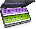 Extra Large Weekly Pill Organizer 2 veces al día - Remtise Am/Pm Daily Pill Case Medicine Organizer, Push Button 7 Day Pill Box for Pills/Vitamin/Cod Liver Oil/Supplements (Purple & Green)