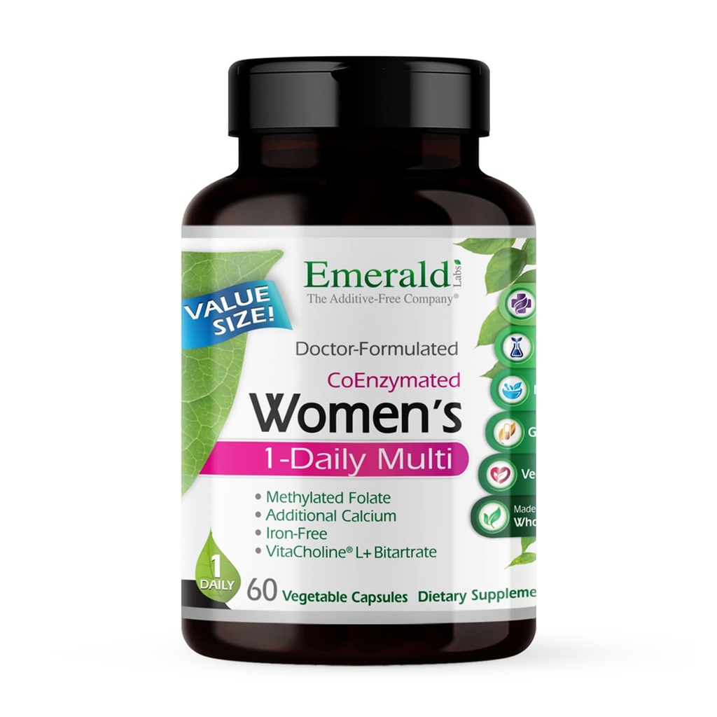 EMERALD LABS Women's 1-Daily Multi - Multivitamin for Women - Incluye calcio, zinc, vitamina B &amp; Más - Bone &amp; Immune Support Suplemento* - Gluten-Free - 60 cápsulas vegetales