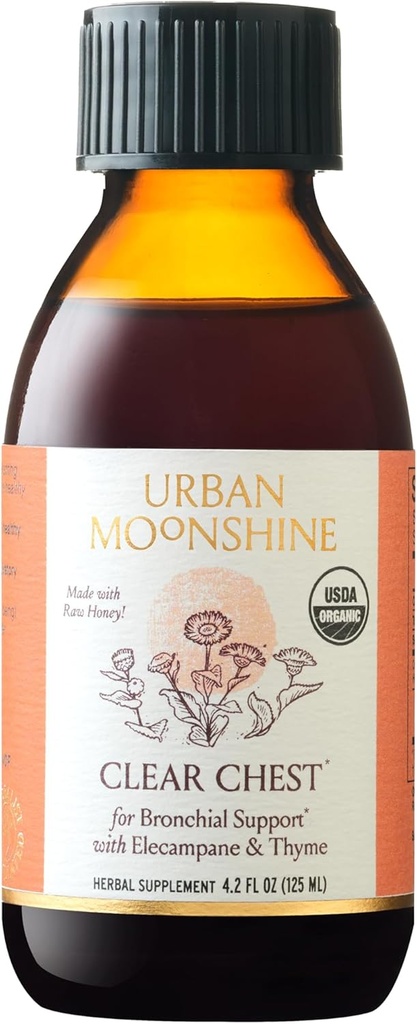 Urban Moonshine Clear Chest Syrup - Clear Lungs - Immune Support - Respiratory Health - Elecampane - Licorice Root - Raw Honey - Certified Organic - Natural - 4.2 Fl Oz