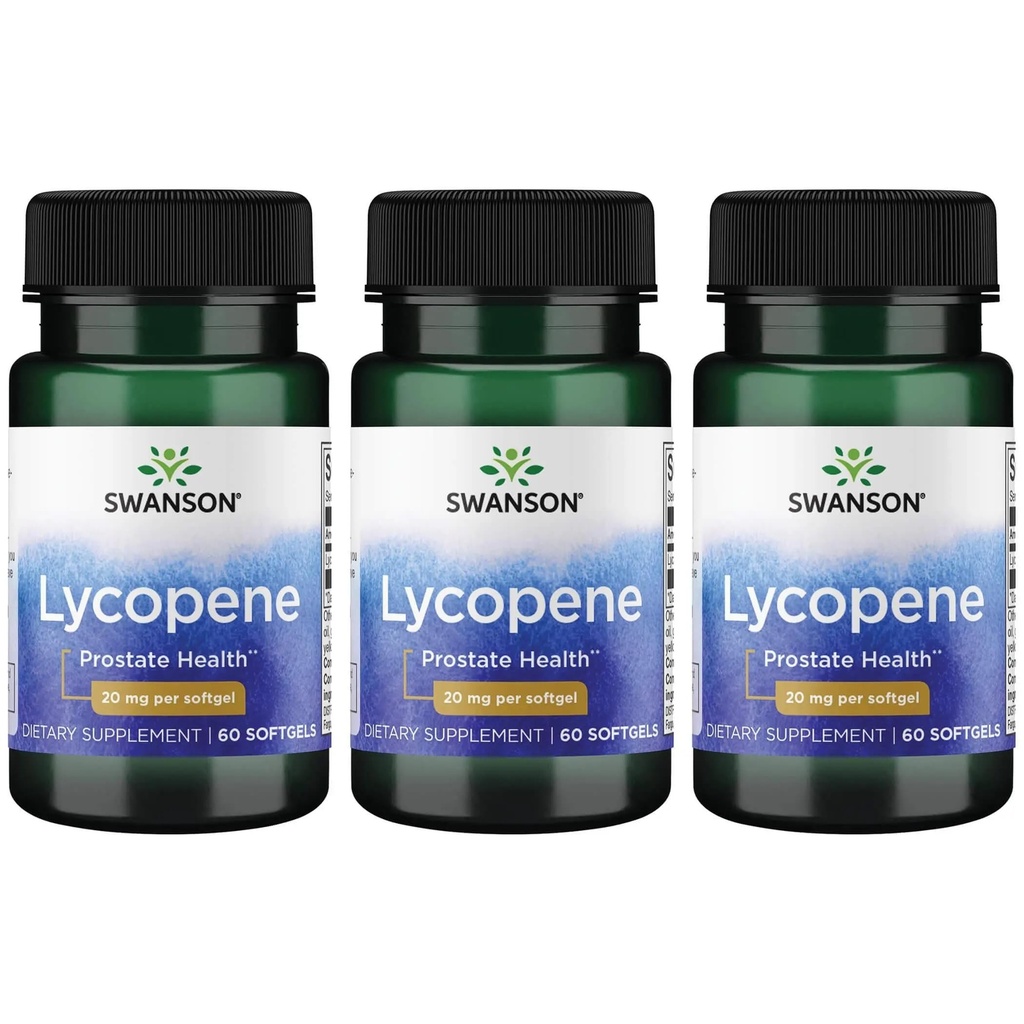 Swanson Lycopene - Suplemento Natural Promoción de la Salud de la Prostata, Salud del Corazón, " Apoyo a la Presión de la Sangre dentro del rango normal - Mens Health Supplement - (60 Softgels) 3 Pack