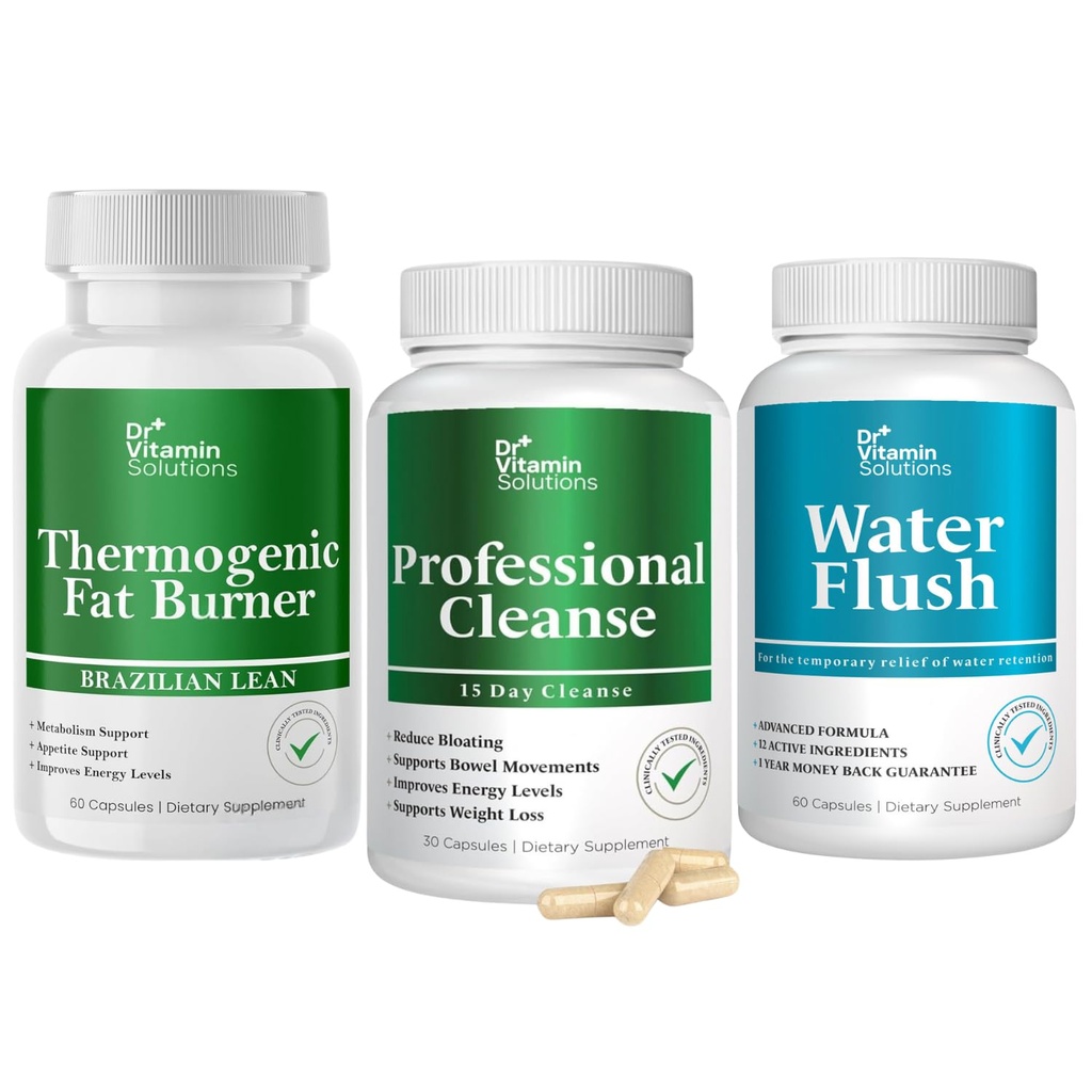 DR VITAMIN SOLUTIONS Thermogenic Fat Burner, 15 Day Cleanse, Water Flush, Weight Loss for Women &amp; Hombre Bundle, 180 Capsules