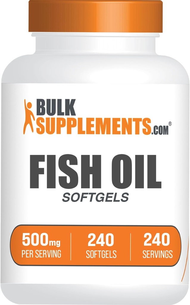 [BRSROBADOAORYHYV] BulkSupplements.com Fish Oil 500mg Softgels - Omega 3 Suplementos, Fish Oil Suplementos - Gluten Free, 1 Softgel por Serving, 240 Cuenta (Pack of 1)