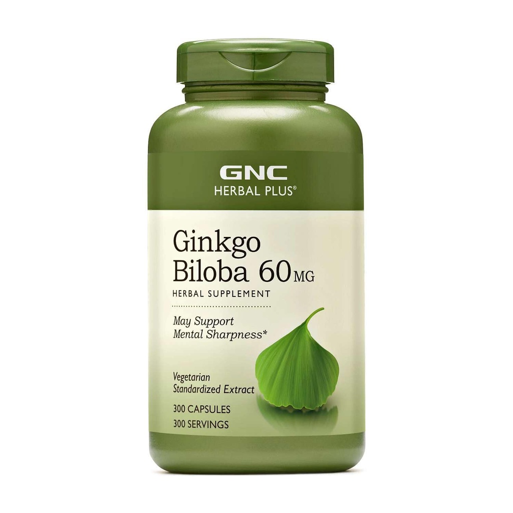 GNC Herbal Plus Ginkgo Biloba 60mg Suplemento, Vegetariano, Apoyo a la Sharpness Mental, 300 Servimientos