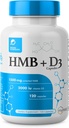 HMB y vitamina D3 Suplemento, 1.500 mg Fórmula patentada con dosis clínicas, musculo del mago preservo con rendimiento sin edad, Beta-Hydroxy Beta-Metilbutyrate Capsules, 120 Conde