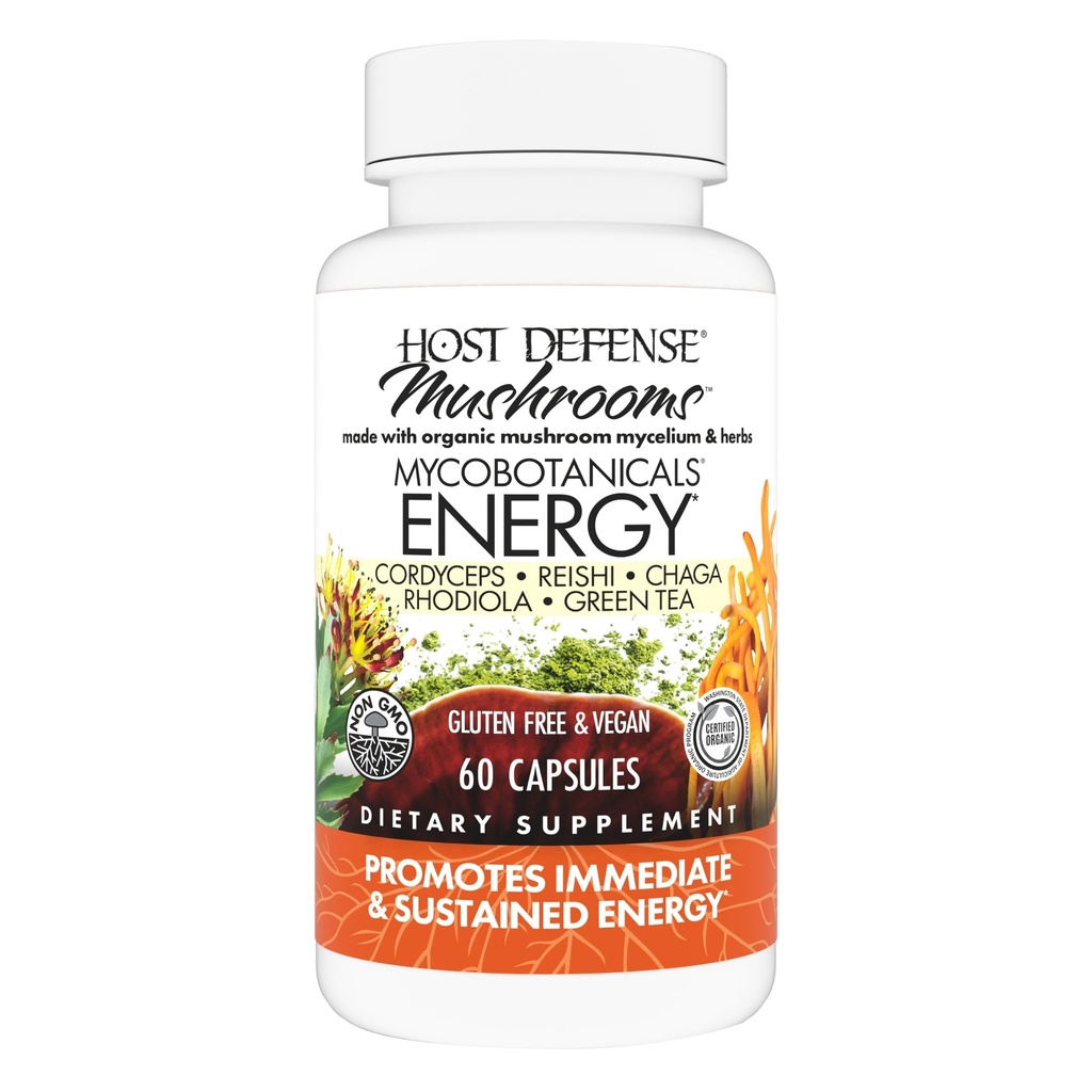 Host Defense MycoBotanicals Energy* Capsules - Energy &amp; Respiratory Support Supplement - Herbal Green Tea Capsules - Respiratory Supplement with Cordyceps, Reishi & Chaga - 60 Capsules (30 Servings)*