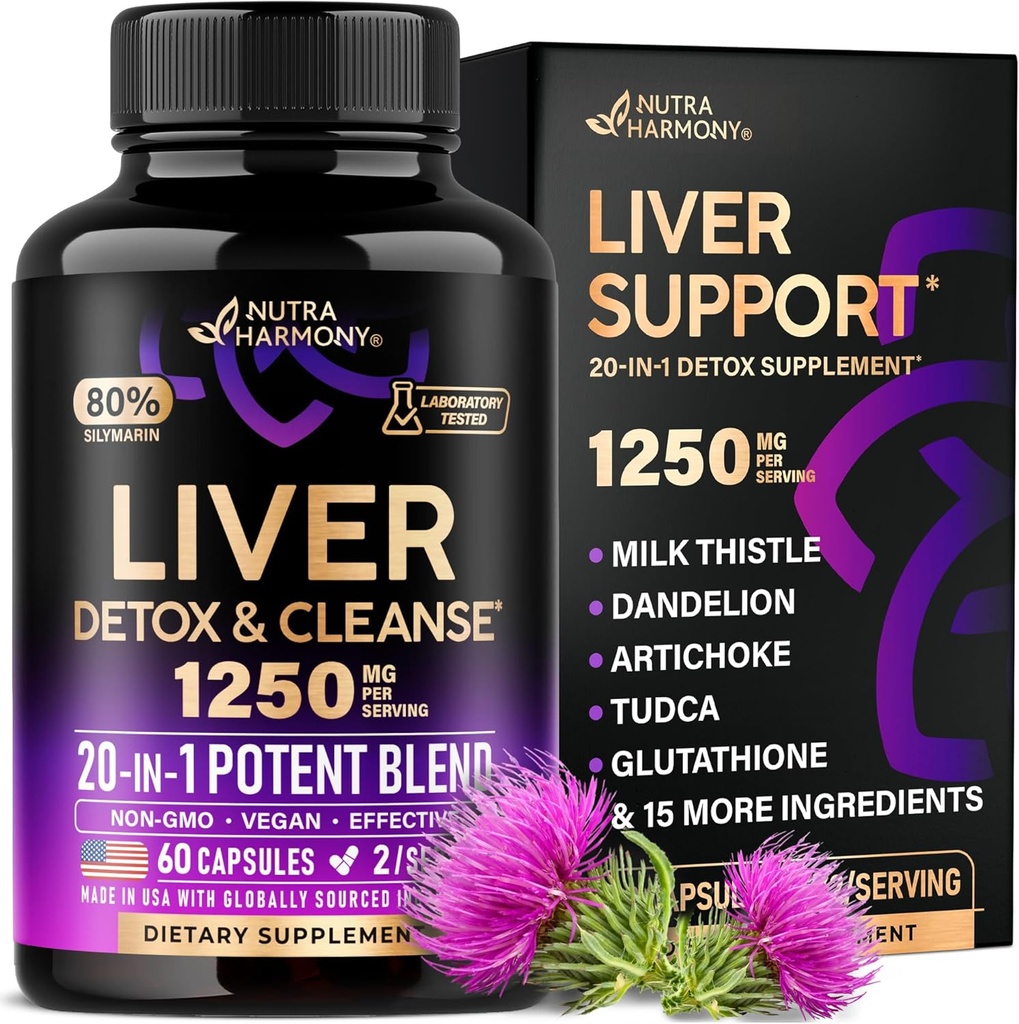 Liver Cleanse Detox " Reparación - Milk Thistle  durable Dandelion TEN Artichoke TEN TUDCA TEN Glutathione " NAC - Suplemento eficaz de salud del hígado Silencio 80% Silymarin - Tested de laboratorio, Vegan - Hecho en USA 60 cápsulas