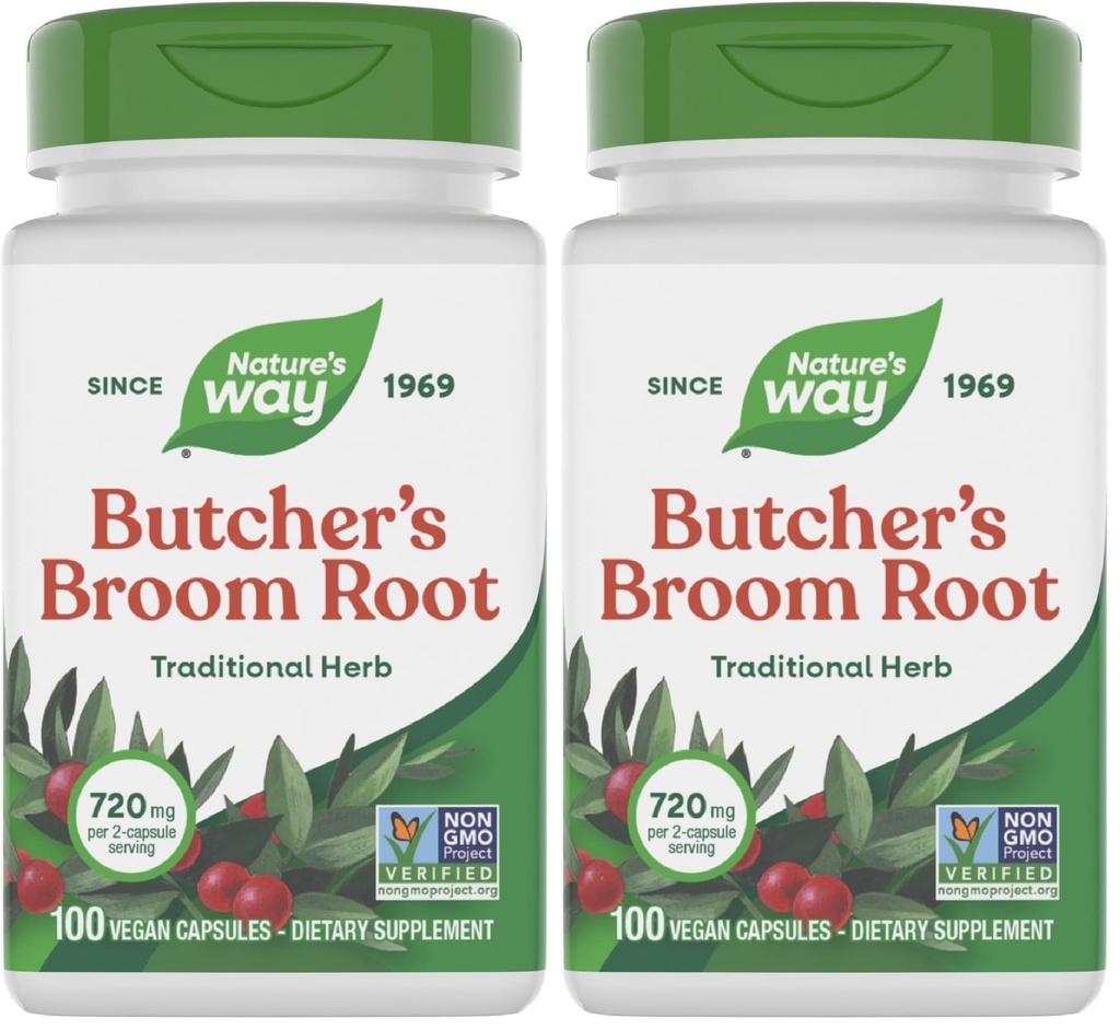 Bota de escoba de la naturaleza, apoyo tradicional de la pierna*, 100 cápsulas veganos (Pack of 2)