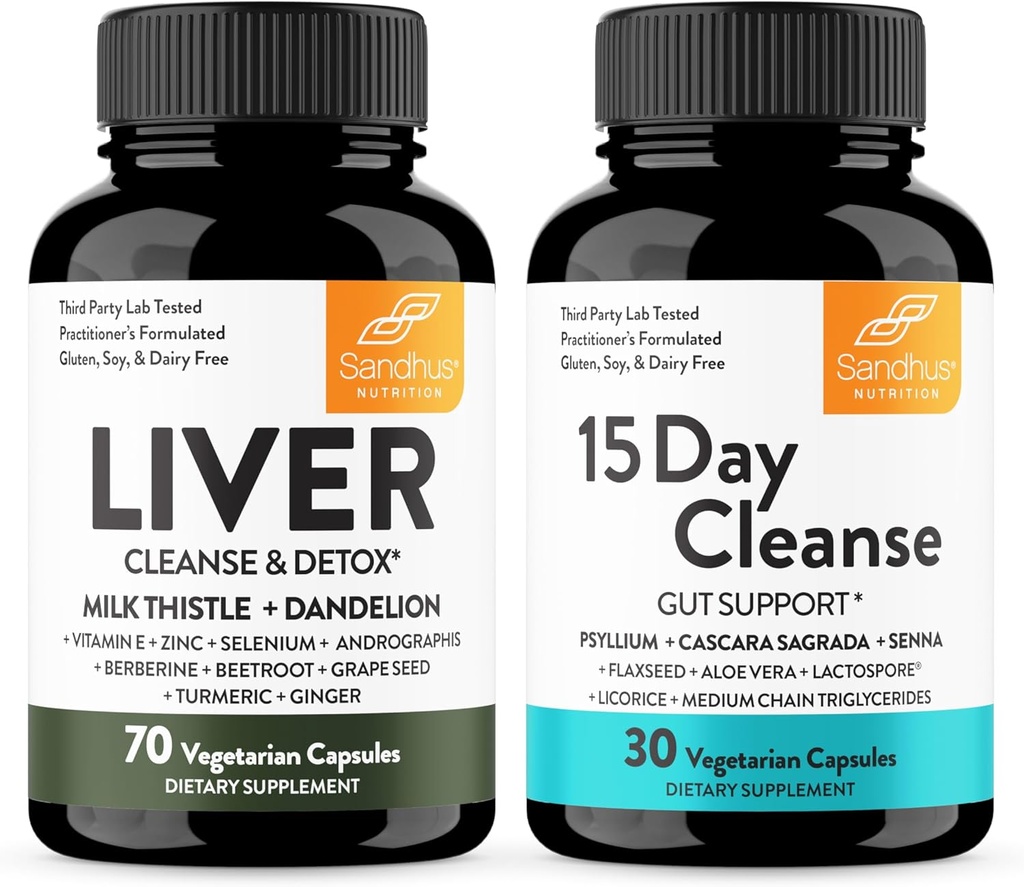 Sandhu's Liver Renew Cleanse Detox Support & 15 Day Gut Cleanse Support Dietary Supplement for Women & Hombre