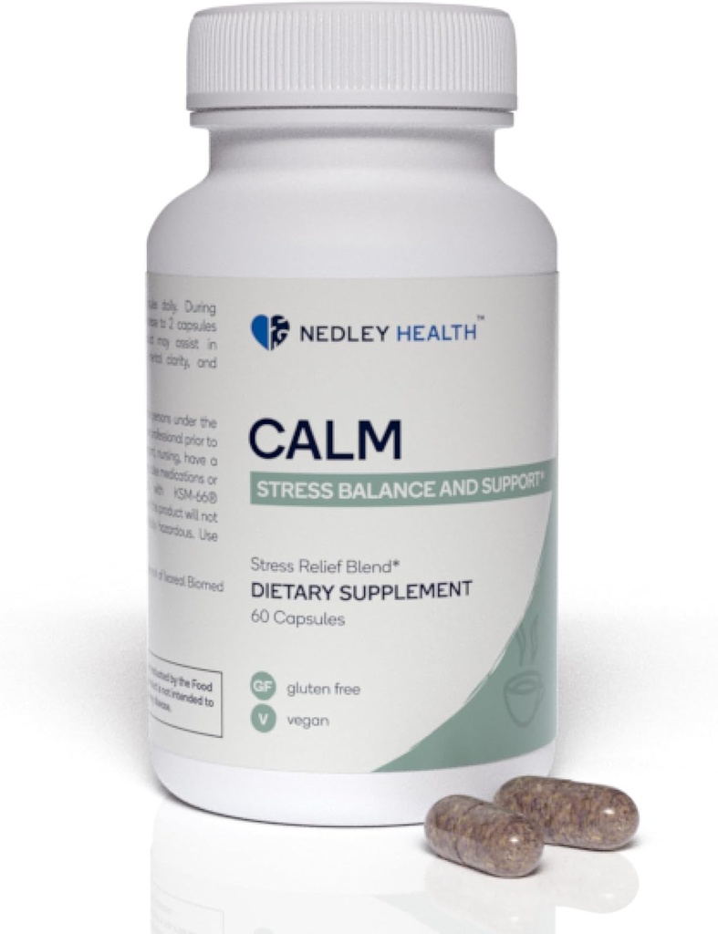 Calma - Alivio de Estrés Natural & Suplemento de Apoyo al Mood - Ashwagandha, Lemon Balm, L-Theanine - 60 cápsulas Vegan (Calm)