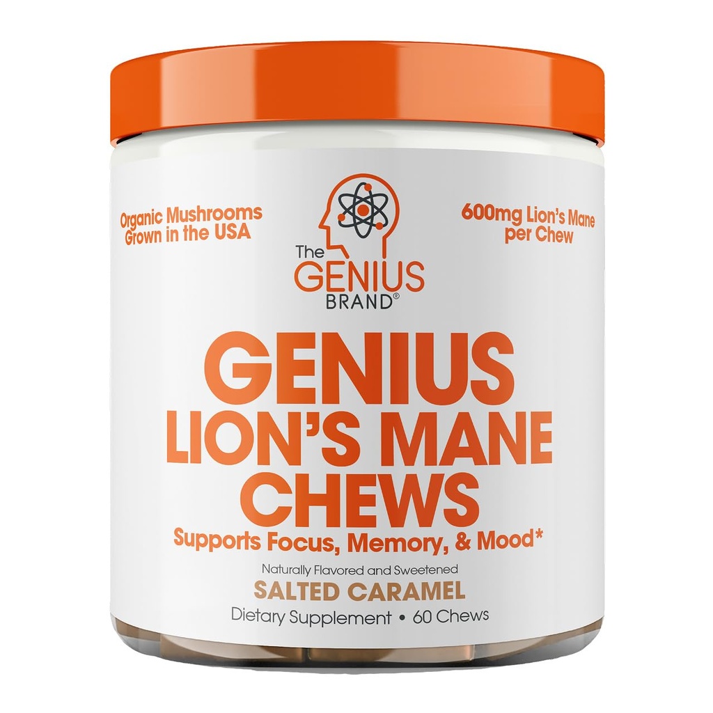 Genius Lion's Mane Soft Chews Suplemento – Nootropic Mushroom for Focus, Clarity, Memory, Energy, Brain Health Support – Salted Caramel Flavor