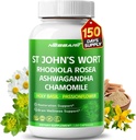 ST John's Wort 14-in-1 Natural Blend with Rhodiola Ashwagandha Chamomile Holy Basil L-Theanine Valerian Passionflower - 150 Conde - Hecho & Tested in The USA