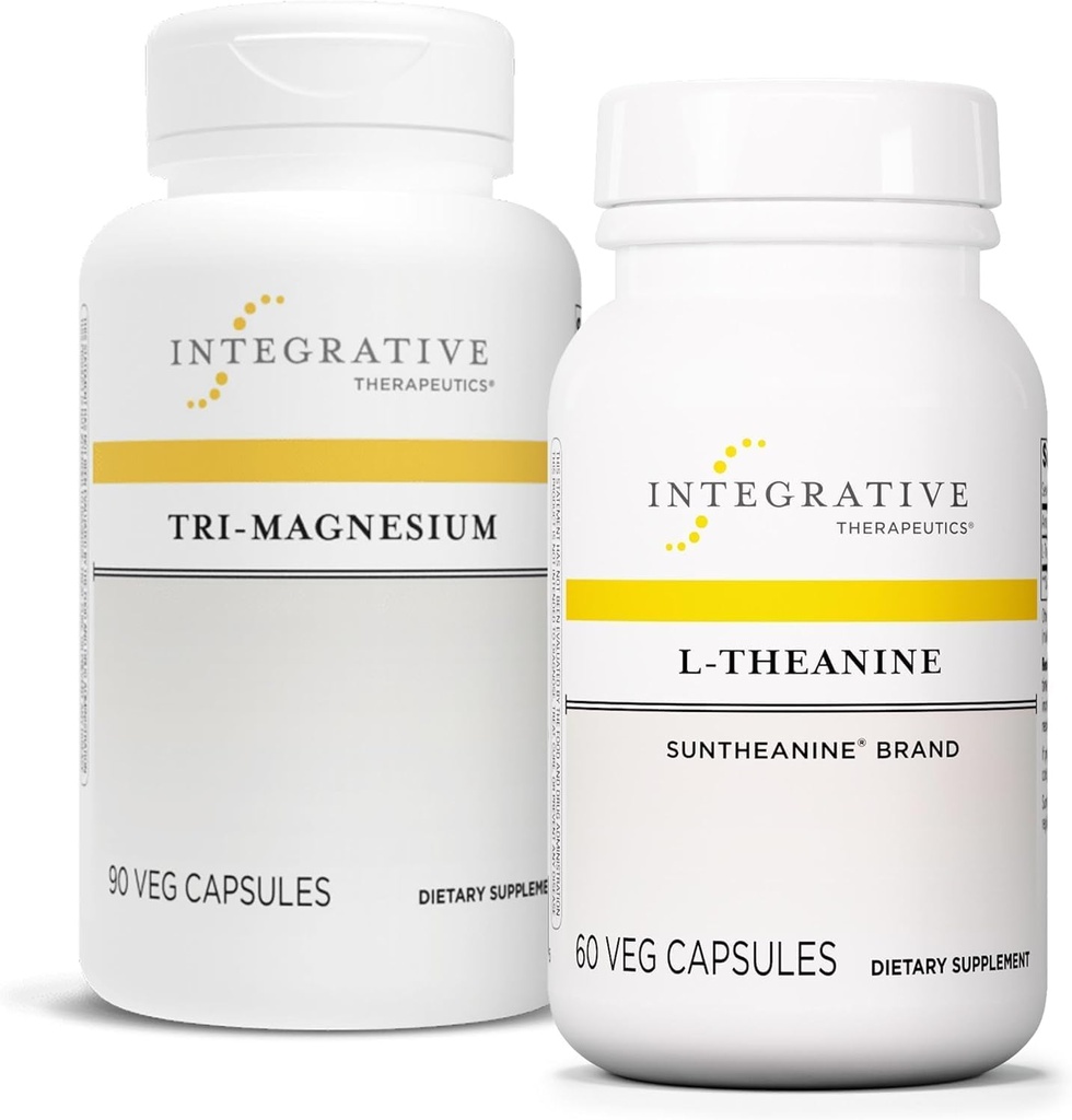 Terapéutica Integrativa Bundle con L-Theanine, 60 Capsules & Tri-Magnesium, 90 Capsules - L-Theanine para apoyar un estado relajado* - Tri-Magnesium for Heart & Bone Health*