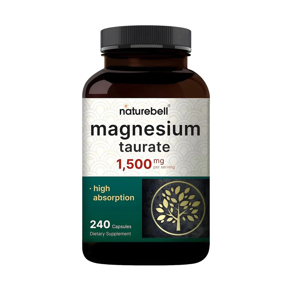 NatureBell Magnesium Taurate 1,500mg, 240 Capsules ← Chelated for High Absorption Silencio No Gluten-Free