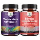 Bundle of Pure Magnesium Glycinate 400mg Por Serving for Mood Sleep and Relaxation 240ct and Pure Biotin Pills for Women Men - Stop Hair Loss Thinning Natural Supplement