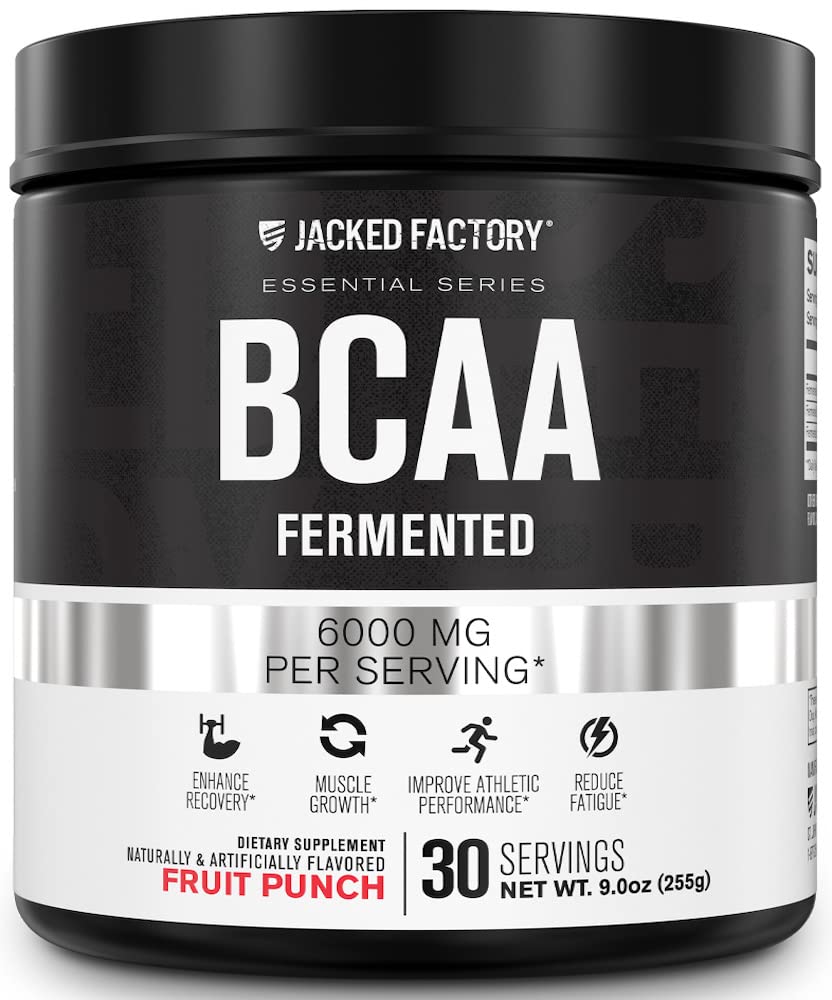 Fábrica Jacked BCAA Powder (Fermented) - 6g Cadena ramificada Suplemento Aminoácidos esenciales para la recuperación muscular mejorada, fatiga reducida, aumento de fuerza, crecimiento muscular - 30 servidumbres, fruta Punch