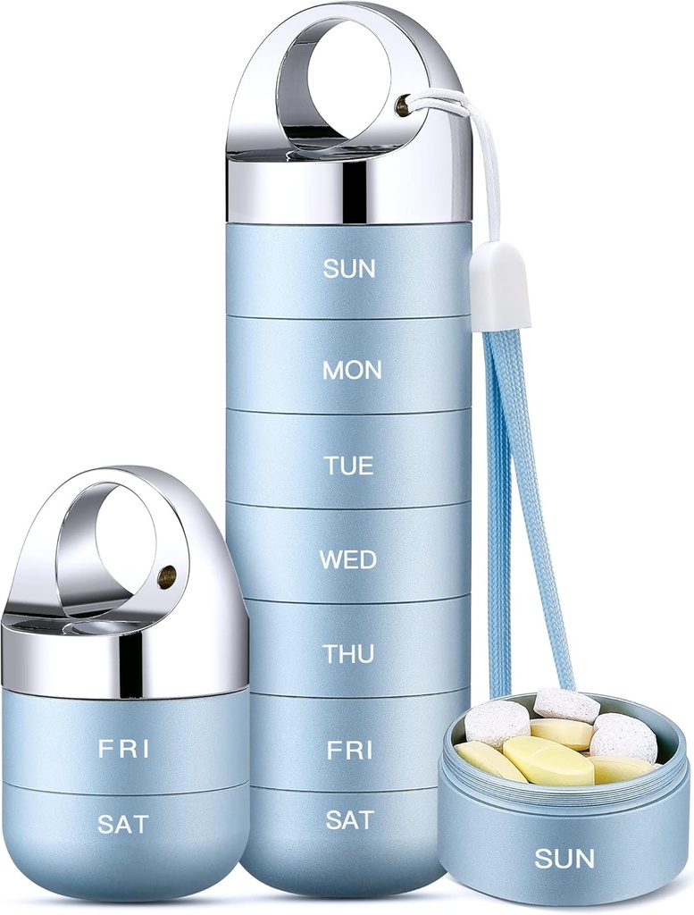 Zannaki Metal Travel Pill Organizer, Portable Waterproof Caja semanal de píldoras, Contenedor de caja de aleación de aluminio grande, BPA gratis 7 días de medicina diaria Organizador Holder para vitamina, aceite de pescado, suplemento