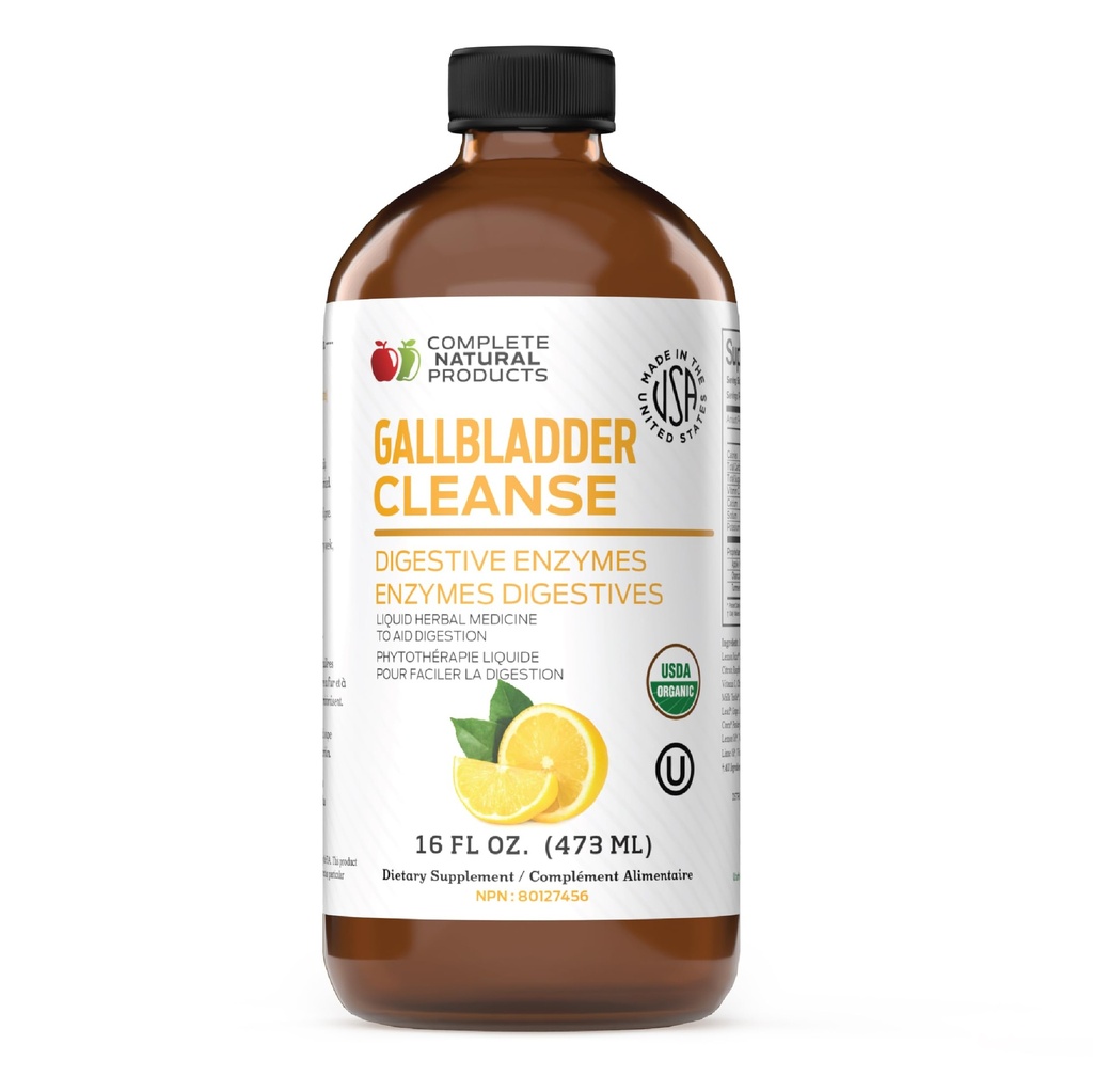 Complete Natural Products Gallbladder Support Liquid 16oz Supplement - Apple Cider Vinegar Formula with Turmeric Beet Milk Thistle Enzymes, Digestive Cleanse Aid for Liver Health, USA Made Kosher